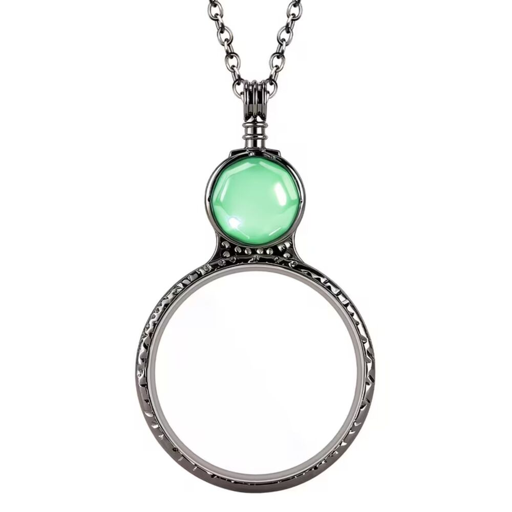 Mint Green Gemstone Magnifying Glass Necklace Pendant Antque Style Chain Crystal